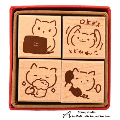 ぷちすたんぷセット4個セット　Petit Stamp -ゆるっと生きたい控えめねこさん-  PES-07